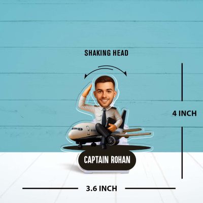 Personalized Pilot Caricature with Shaking Head Feature, Gift for Travelers, Pilots Airplane Lovers Funny Gift for Brother & Friends Solar Powered Moving Head